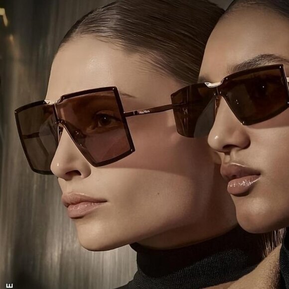 Max Mara MILLER MM0117 16A Sunglasses Palladium Shield Frame, Smoke Lenses